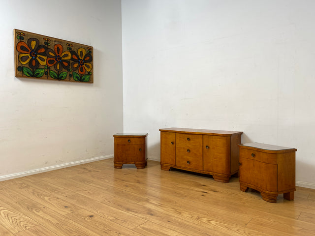 Formschöne und gut erhaltener 30er Jahre Art Deco Kommode aus vollem Holz mit Schubladen und Messinggriffen I Sideboard Lowboard Wäscheschrank TV-Lowboard Antik Alt Vintage I
