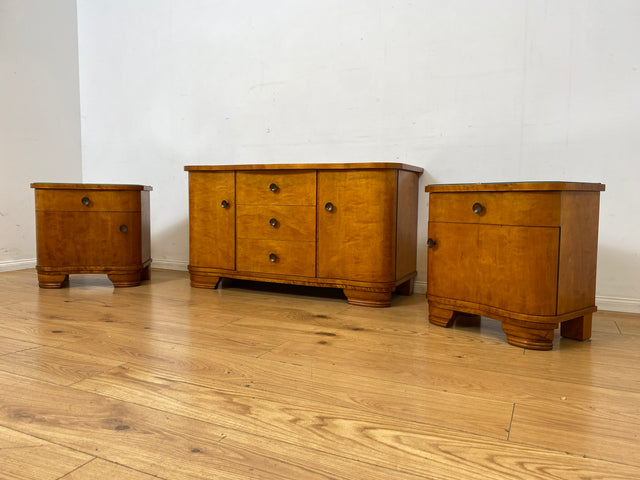 Formschöne und gut erhaltener 30er Jahre Art Deco Kommode aus vollem Holz mit Schubladen und Messinggriffen I Sideboard Lowboard Wäscheschrank TV-Lowboard Antik Alt Vintage I