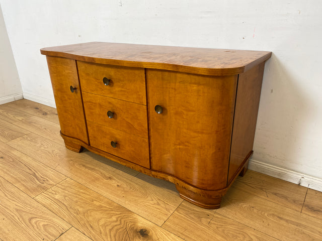 Formschöne und gut erhaltener 30er Jahre Art Deco Kommode aus vollem Holz mit Schubladen und Messinggriffen I Sideboard Lowboard Wäscheschrank TV-Lowboard Antik Alt Vintage I