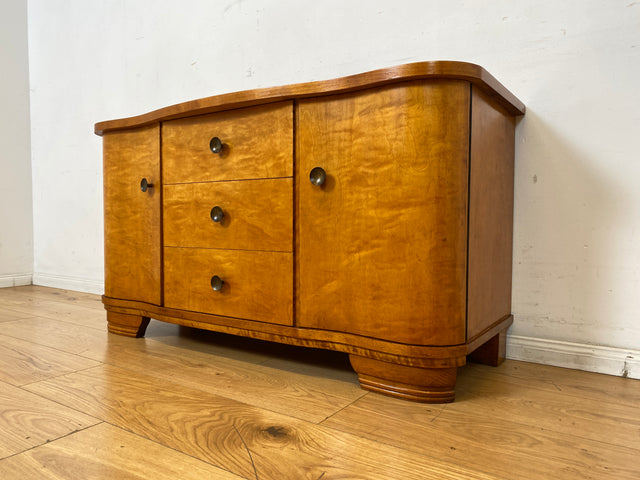 Formschöne und gut erhaltener 30er Jahre Art Deco Kommode aus vollem Holz mit Schubladen und Messinggriffen I Sideboard Lowboard Wäscheschrank TV-Lowboard Antik Alt Vintage I