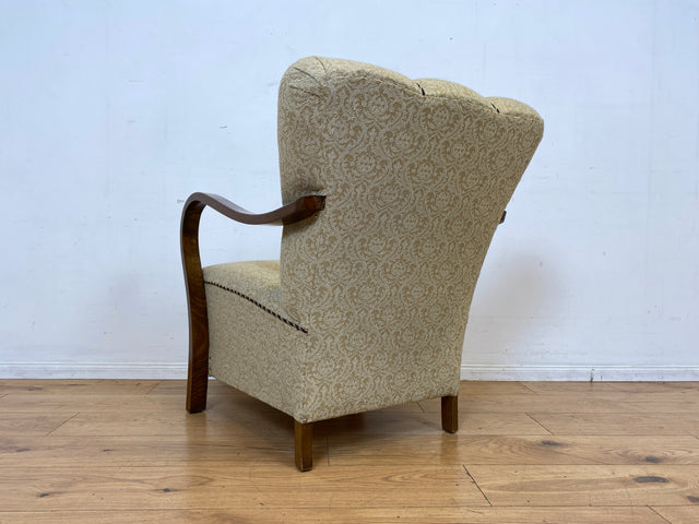 Stilvoller & sehr gut erhaltener 30er Jahre Art Deco Sessel mit hellem floralem Bezug & gemütlichem Federkern I Salonsessel Lesesessel Armchair Stuhl Vintage Antik I