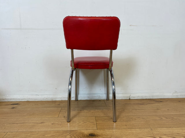 WMK I 4er Set amerikanischer 50er Jahre Chromline Diners mit neuwertigem Kunstleder Bezug & Chrom Gestell