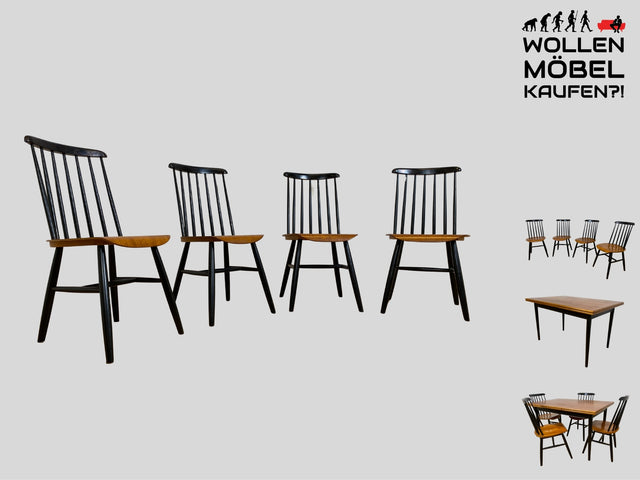 Set aus 4 stilvollen skandinavischen Designer Sprossenstühle von Tapiovaara in Teakholz I Stühle Esszimmerstühle Küchenstühle Holzstühle Essgruppe Danish Design Vintage Mid-Century 4er Teak 60er