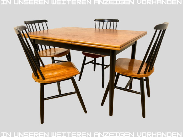 Set aus 4 stilvollen skandinavischen Designer Sprossenstühle von Tapiovaara in Teakholz I Stühle Esszimmerstühle Küchenstühle Holzstühle Essgruppe Danish Design Vintage Mid-Century 4er Teak 60er