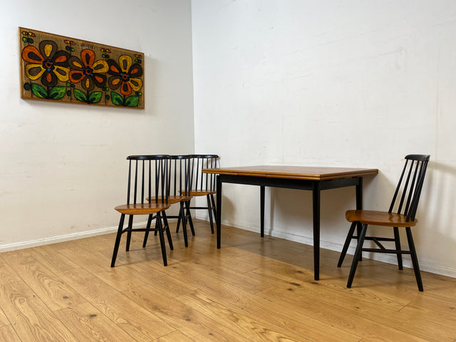 Set aus 4 stilvollen skandinavischen Designer Sprossenstühle von Tapiovaara in Teakholz I Stühle Esszimmerstühle Küchenstühle Holzstühle Essgruppe Danish Design Vintage Mid-Century 4er Teak 60er