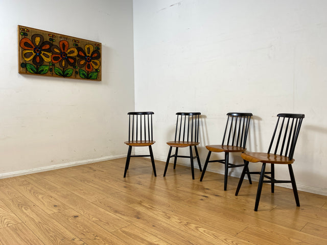 Set aus 4 stilvollen skandinavischen Designer Sprossenstühle von Tapiovaara in Teakholz I Stühle Esszimmerstühle Küchenstühle Holzstühle Essgruppe Danish Design Vintage Mid-Century 4er Teak 60er