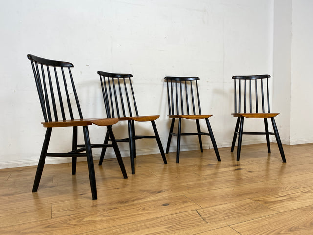 Set aus 4 stilvollen skandinavischen Designer Sprossenstühle von Tapiovaara in Teakholz I Stühle Esszimmerstühle Küchenstühle Holzstühle Essgruppe Danish Design Vintage Mid-Century 4er Teak 60er