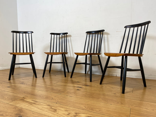 Set aus 4 stilvollen skandinavischen Designer Sprossenstühle von Tapiovaara in Teakholz I Stühle Esszimmerstühle Küchenstühle Holzstühle Essgruppe Danish Design Vintage Mid-Century 4er Teak 60er