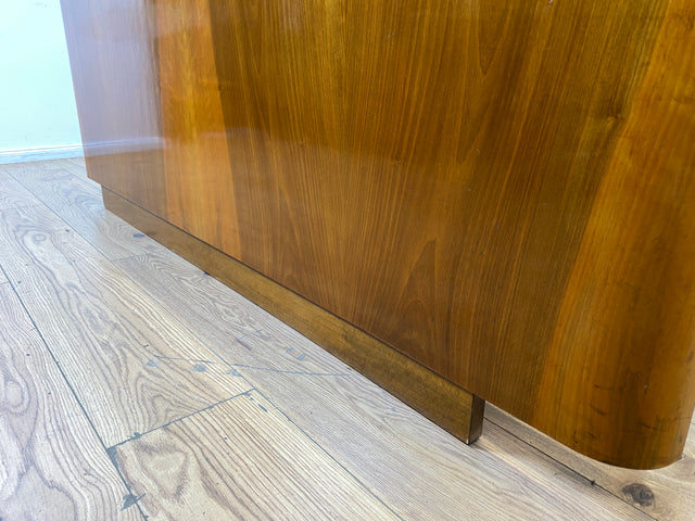 WMK I Stilvolles 50er Jahre Doppelbett in edlem Nussbaum mit verstellbarem Lattenrost für 2x 80x195 oder 160x195 cm Matratzen I