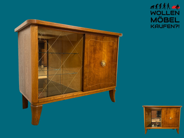 Sehr schöne 50er Jahre Barkommode aus vollem Holz mit Schiebetüren und verspiegeltem Barfach I Barschrank Bar Mini-Bar Kommode Schrank Sideboard Vitrine Mid-Century Vintage I