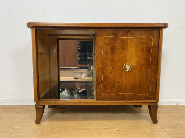 Sehr schöne 50er Jahre Barkommode aus vollem Holz mit Schiebetüren und verspiegeltem Barfach I Barschrank Bar Mini-Bar Kommode Schrank Sideboard Vitrine Mid-Century Vintage I