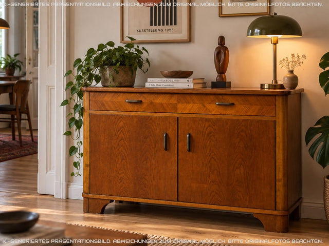 Formschöne 50er Jahre Kommode aus vollem Holz in Eiche mit Schublade I Sideboard Schrank Anrichte Wäschekommode Fernsehkommode TV Bank Board Mid-Century Vintage 60er I