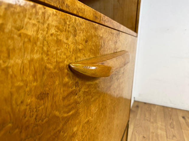 Hübscher 50er Jahre Schreibschrank aus vollem Holz in Maserbirke I Schrank Sekretär Schreibtisch Schreibkommode Highboard Bücherschrank Barschrank Vintage Mid-Century 60er I