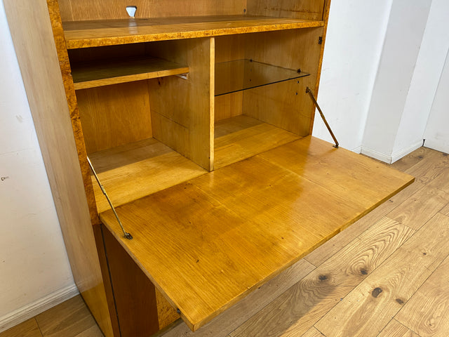 Hübscher 50er Jahre Schreibschrank aus vollem Holz in Maserbirke I Schrank Sekretär Schreibtisch Schreibkommode Highboard Bücherschrank Barschrank Vintage Mid-Century 60er I
