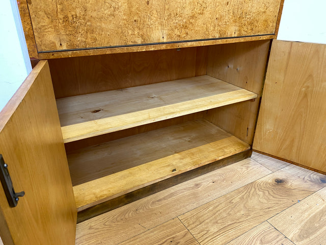 Hübscher 50er Jahre Schreibschrank aus vollem Holz in Maserbirke I Schrank Sekretär Schreibtisch Schreibkommode Highboard Bücherschrank Barschrank Vintage Mid-Century 60er I