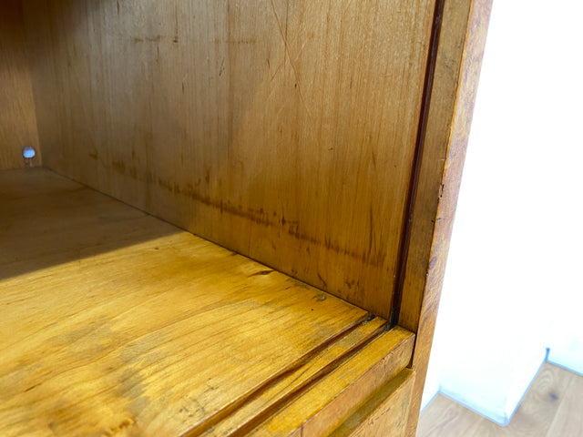 Hübscher 50er Jahre Schreibschrank aus vollem Holz in Maserbirke I Schrank Sekretär Schreibtisch Schreibkommode Highboard Bücherschrank Barschrank Vintage Mid-Century 60er I