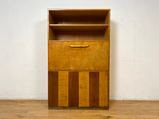 Hübscher 50er Jahre Schreibschrank aus vollem Holz in Maserbirke I Schrank Sekretär Schreibtisch Schreibkommode Highboard Bücherschrank Barschrank Vintage Mid-Century 60er I