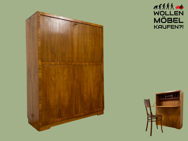 Schöner minimalistischer 50er Jahre Sekretär I Massivholz in Nussbaum I Schreibschrank Schreibkommode Schrank Highboard Kommode Barschrank Mid-Century Vintage Bauhaus I