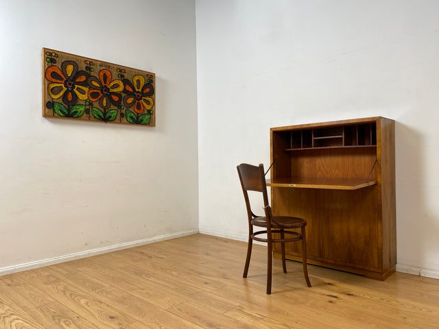 Schöner minimalistischer 50er Jahre Sekretär I Massivholz in Nussbaum I Schreibschrank Schreibkommode Schrank Highboard Kommode Barschrank Mid-Century Vintage Bauhaus I