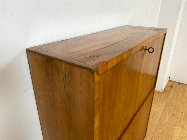 Schöner minimalistischer 50er Jahre Sekretär I Massivholz in Nussbaum I Schreibschrank Schreibkommode Schrank Highboard Kommode Barschrank Mid-Century Vintage Bauhaus I