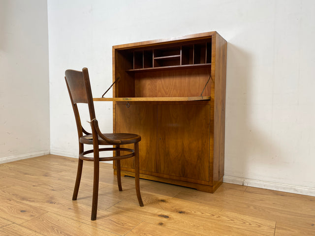Schöner minimalistischer 50er Jahre Sekretär I Massivholz in Nussbaum I Schreibschrank Schreibkommode Schrank Highboard Kommode Barschrank Mid-Century Vintage Bauhaus I