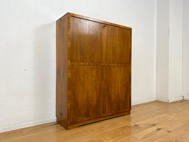 Schöner minimalistischer 50er Jahre Sekretär I Massivholz in Nussbaum I Schreibschrank Schreibkommode Schrank Highboard Kommode Barschrank Mid-Century Vintage Bauhaus I