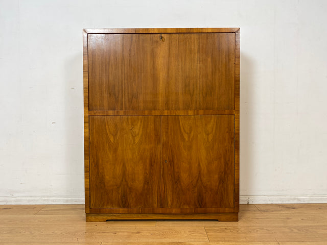 Schöner minimalistischer 50er Jahre Sekretär I Massivholz in Nussbaum I Schreibschrank Schreibkommode Schrank Highboard Kommode Barschrank Mid-Century Vintage Bauhaus I