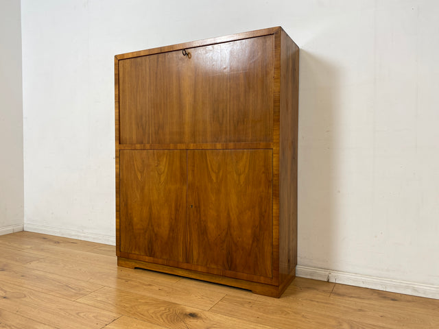 Schöner minimalistischer 50er Jahre Sekretär I Massivholz in Nussbaum I Schreibschrank Schreibkommode Schrank Highboard Kommode Barschrank Mid-Century Vintage Bauhaus I