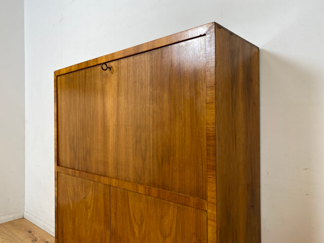 Schöner minimalistischer 50er Jahre Sekretär I Massivholz in Nussbaum I Schreibschrank Schreibkommode Schrank Highboard Kommode Barschrank Mid-Century Vintage Bauhaus I