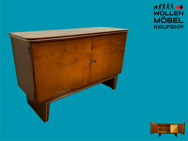 Hochwertiges 50er Jahre Sideboard mit Schubladen & Messingbeschlag I Vollholz I Kommode Schrank Anrichte Wäschekommode TV Lowboard Art Deco Mid-Century Rockabilly Vintage I