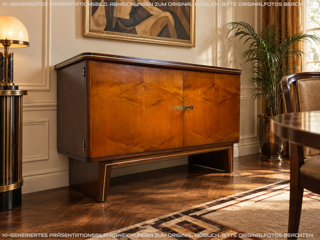 Hochwertiges 50er Jahre Sideboard mit Schubladen & Messingbeschlag I Vollholz I Kommode Schrank Anrichte Wäschekommode TV Lowboard Art Deco Mid-Century Rockabilly Vintage I