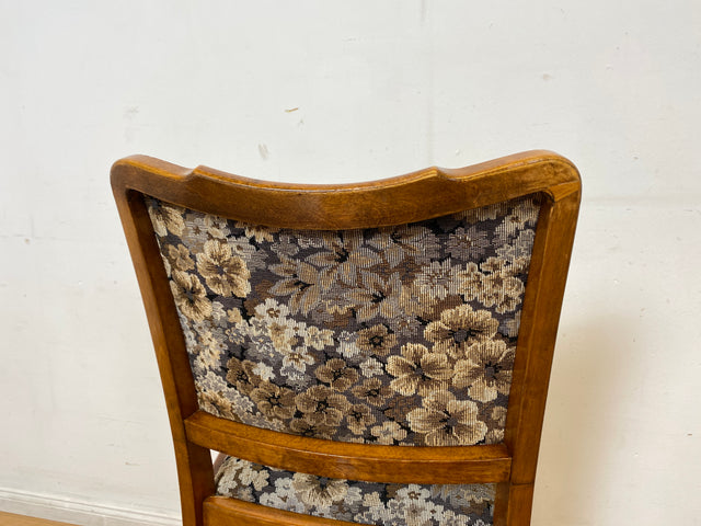 Set aus 4 eleganten und stabilen 50er Jahre Stühle mit floralem Originalbezug I 4er Esszimmerstühle Holzstühle Küchenstühle Dining Chairs Blumen Mid-Century Vintage 60er I