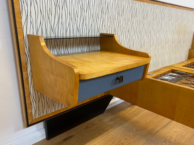 Kultiges 60er Jahre Bett von VEB Hellerau in sehr seltener Ausführung mit integrierten Nachttischen I Doppelbett Schlafzimmerbett Schlafzimmer Vintage DDR Mid-Century 50er I