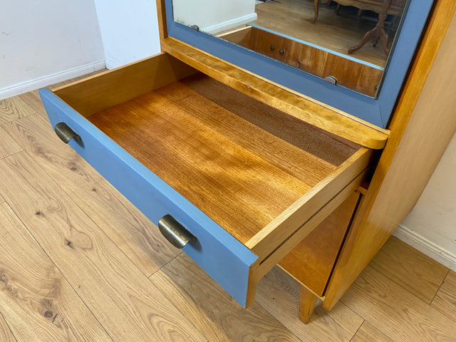 60er Jahre Schrank mit Spiegel, Schublade und Messinggriffen I Schrank Kleiderschrank Spiegelschrank Flurschrank Garderobe Barschrank Mid-Century Vintage 50er I