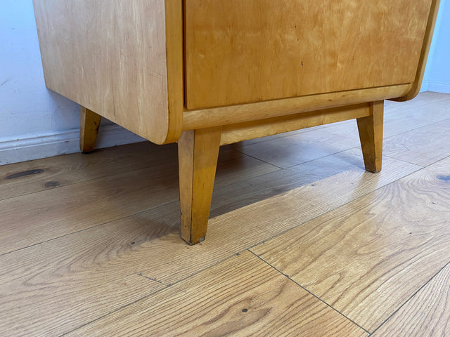 60er Jahre Schrank mit Spiegel, Schublade und Messinggriffen I Schrank Kleiderschrank Spiegelschrank Flurschrank Garderobe Barschrank Mid-Century Vintage 50er I