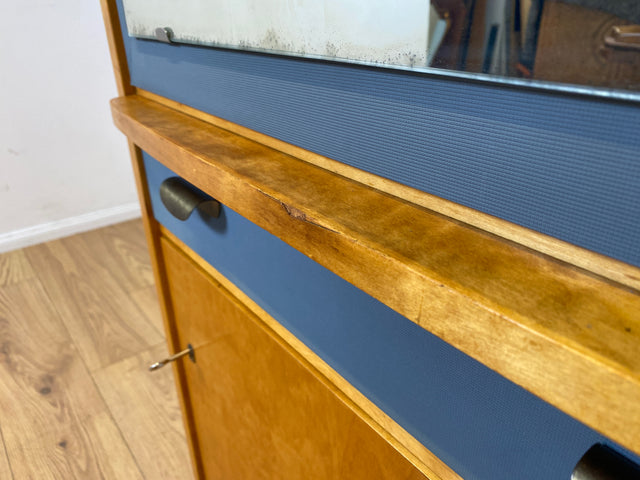 60er Jahre Schrank mit Spiegel, Schublade und Messinggriffen I Schrank Kleiderschrank Spiegelschrank Flurschrank Garderobe Barschrank Mid-Century Vintage 50er I