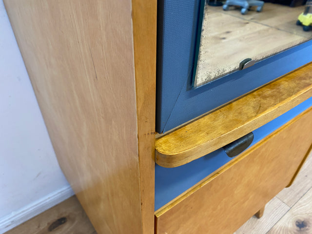 60er Jahre Schrank mit Spiegel, Schublade und Messinggriffen I Schrank Kleiderschrank Spiegelschrank Flurschrank Garderobe Barschrank Mid-Century Vintage 50er I