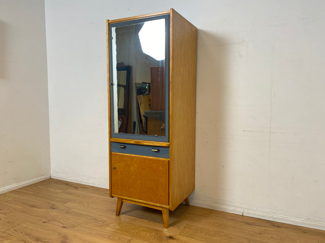 60er Jahre Schrank mit Spiegel, Schublade und Messinggriffen I Schrank Kleiderschrank Spiegelschrank Flurschrank Garderobe Barschrank Mid-Century Vintage 50er I
