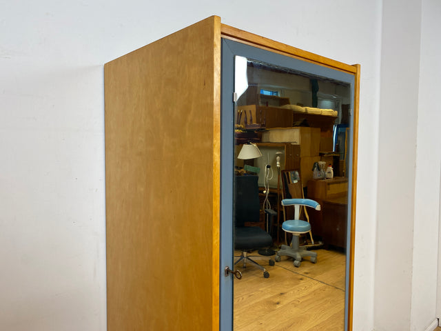 60er Jahre Schrank mit Spiegel, Schublade und Messinggriffen I Schrank Kleiderschrank Spiegelschrank Flurschrank Garderobe Barschrank Mid-Century Vintage 50er I