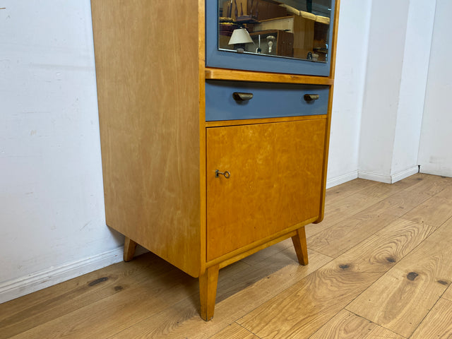 60er Jahre Schrank mit Spiegel, Schublade und Messinggriffen I Schrank Kleiderschrank Spiegelschrank Flurschrank Garderobe Barschrank Mid-Century Vintage 50er I