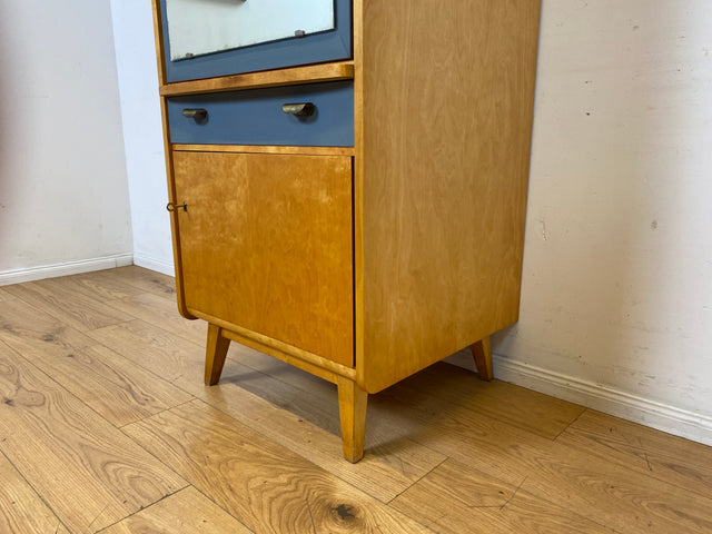 60er Jahre Schrank mit Spiegel, Schublade und Messinggriffen I Schrank Kleiderschrank Spiegelschrank Flurschrank Garderobe Barschrank Mid-Century Vintage 50er I