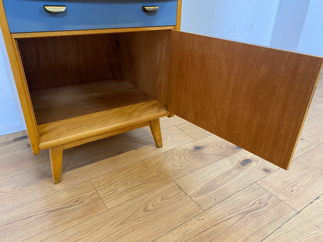 Sehr hübscher 60er Jahre Schrank mit Spiegel , Schublade & Messinggriffen I Schrank Kleiderschrank Spiegelschrank Flurschrank Garderobe Badschrank Mid-Century Vintage 50er