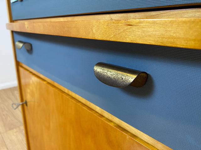 Sehr hübscher 60er Jahre Schrank mit Spiegel , Schublade & Messinggriffen I Schrank Kleiderschrank Spiegelschrank Flurschrank Garderobe Badschrank Mid-Century Vintage 50er