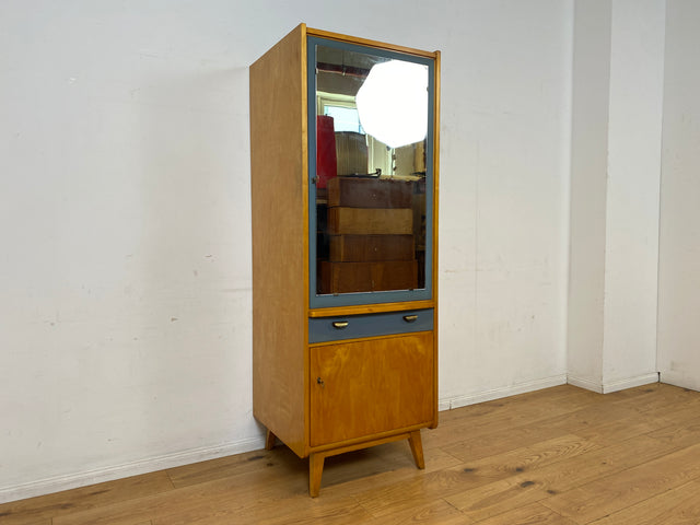 Sehr hübscher 60er Jahre Schrank mit Spiegel , Schublade & Messinggriffen I Schrank Kleiderschrank Spiegelschrank Flurschrank Garderobe Badschrank Mid-Century Vintage 50er