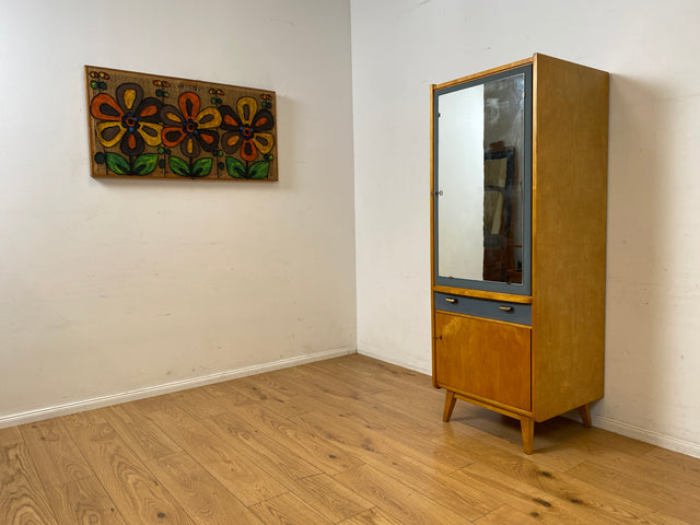 Sehr hübscher 60er Jahre Schrank mit Spiegel , Schublade & Messinggriffen I Schrank Kleiderschrank Spiegelschrank Flurschrank Garderobe Badschrank Mid-Century Vintage 50er
