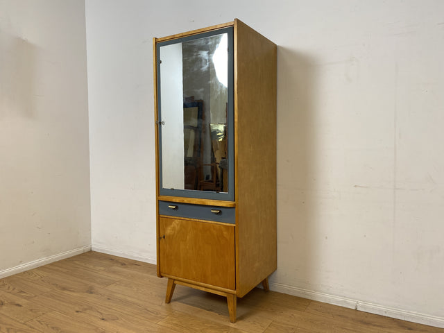 Sehr hübscher 60er Jahre Schrank mit Spiegel , Schublade & Messinggriffen I Schrank Kleiderschrank Spiegelschrank Flurschrank Garderobe Badschrank Mid-Century Vintage 50er