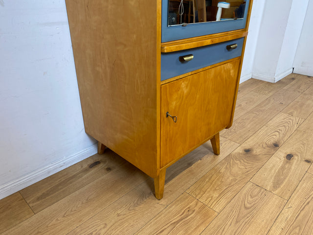 Sehr hübscher 60er Jahre Schrank mit Spiegel , Schublade & Messinggriffen I Schrank Kleiderschrank Spiegelschrank Flurschrank Garderobe Badschrank Mid-Century Vintage 50er