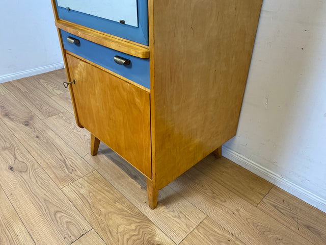 Sehr hübscher 60er Jahre Schrank mit Spiegel , Schublade & Messinggriffen I Schrank Kleiderschrank Spiegelschrank Flurschrank Garderobe Badschrank Mid-Century Vintage 50er