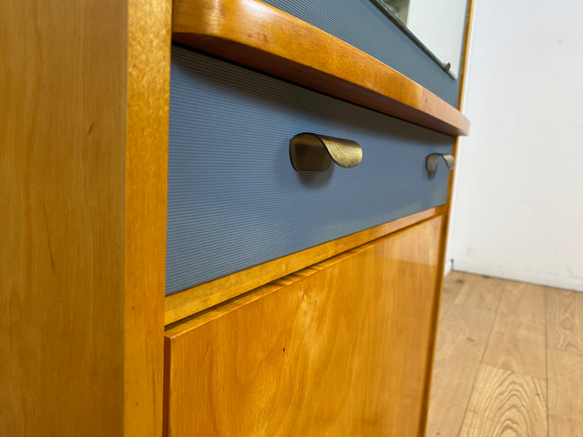 Sehr hübscher 60er Jahre Schrank mit Spiegel , Schublade & Messinggriffen I Schrank Kleiderschrank Spiegelschrank Flurschrank Garderobe Badschrank Mid-Century Vintage 50er