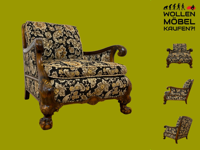 Wunderschöner und äußerst gemütlicher handverzierter 60er Jahre Sessel im antiken Stil mit hochwertigem floralem Bezug I Salonsessel Lesesessel Blumensessel Barock Vintage I